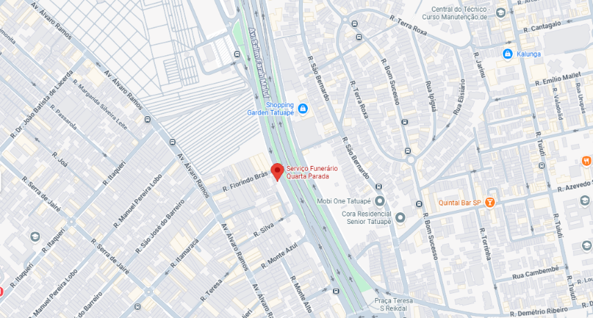 Mapa de localização da Agência Funerária Quarta Parada - Zona Leste de São Paulo